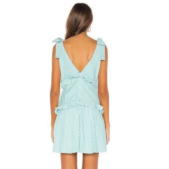 BCBGeneration Tie Shoulder Green And White Stripe Ruffle Dress 6 - Picture 2 of 16